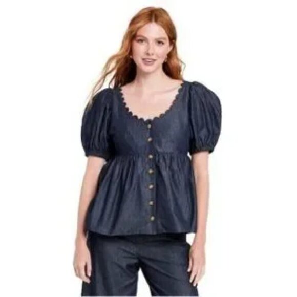 Kika Vargas x Target Puff Sleeve Blouse with Scallop Detail NWT XXS - Picture 1 of 8